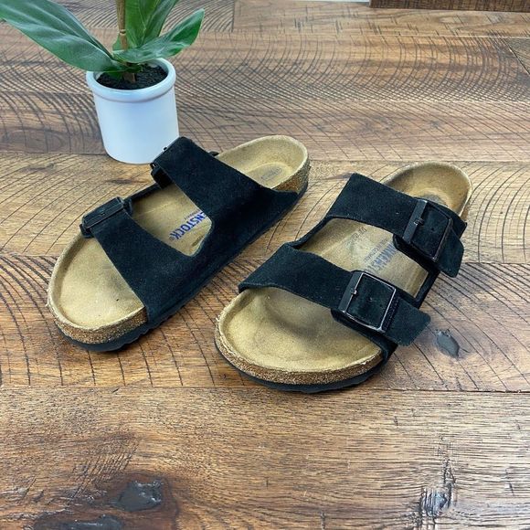 Birkenstock Shoes - BIRKENSTOCK Arizona Black Suede Slide on Sandal